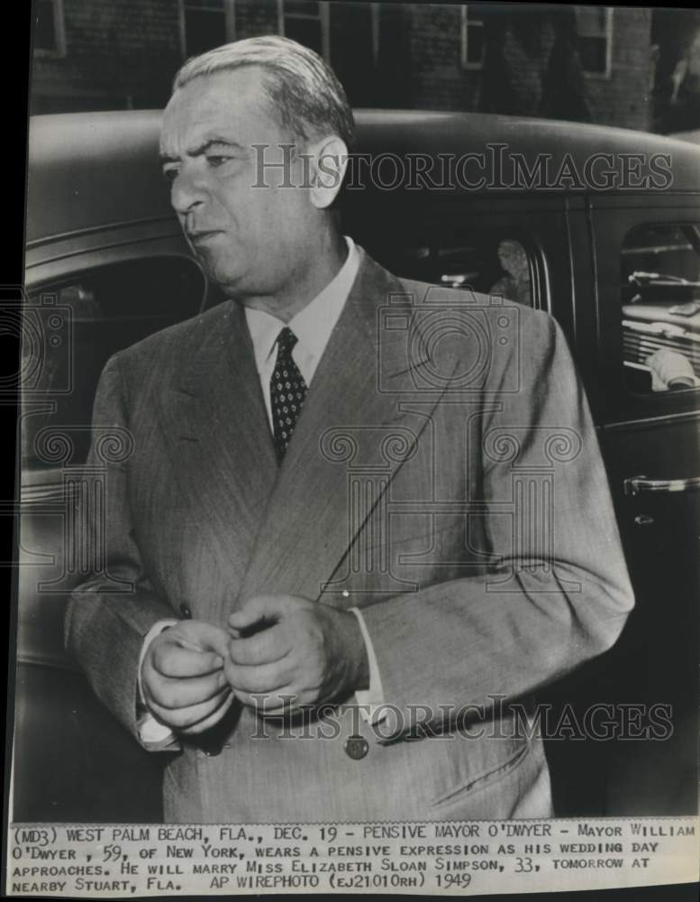 1949 Press Photo Mayor William O'Dwyer to wed Elizabeth Sloan Simpson, Florida- Historic Images