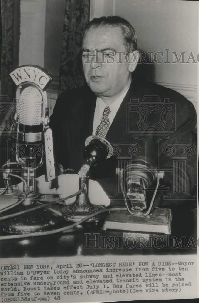 1948 Press Photo Mayor William O'Dwyer announces fare increase, New York