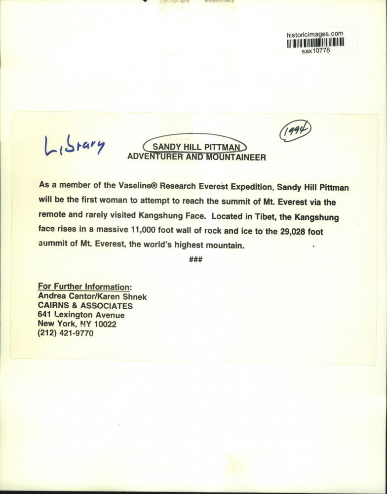 1994 Press Photo Sandy Hill Pittman, adventurer and mountaineer - sax10778