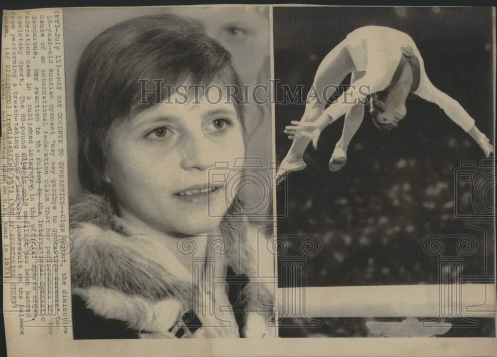 1973 Press Photo Russian Gymnast Olga Korbut Portrait &amp; Action Shot - sax11022- Historic Images