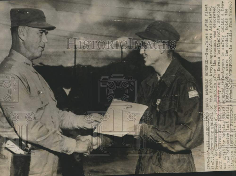 1951 Press Photo General James Van Fleet Honors AP War Reporter John Randolph- Historic Images