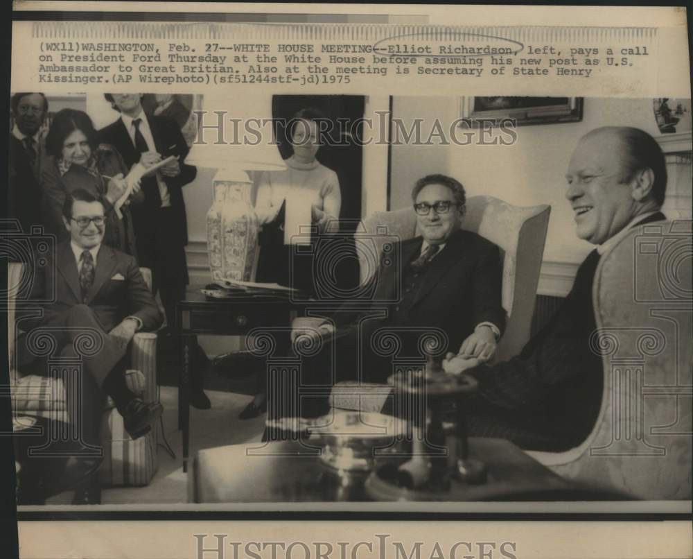 1975 Press Photo Elliot Richardson, Henry Kissinger & President Ford, Washington- Historic Images