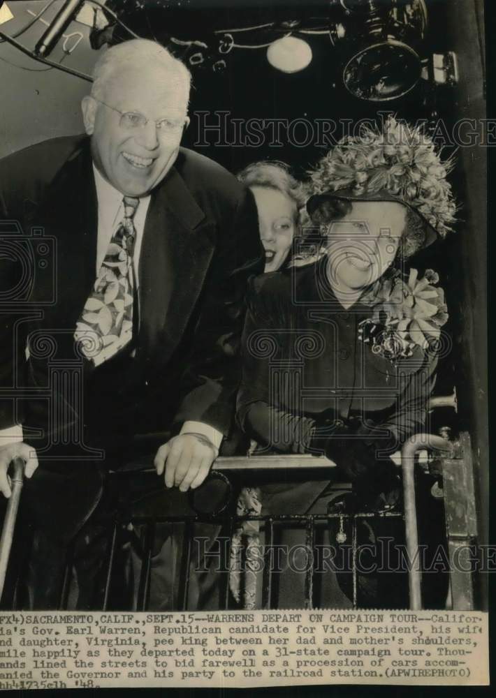 1948 Press Photo Governor Earl Warren with his wife and daughter, Sacramento- Historic Images