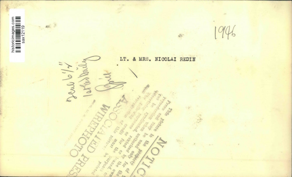 1946 Press Photo Lieutenant and Mrs. Nicolai Redlin - sax12119