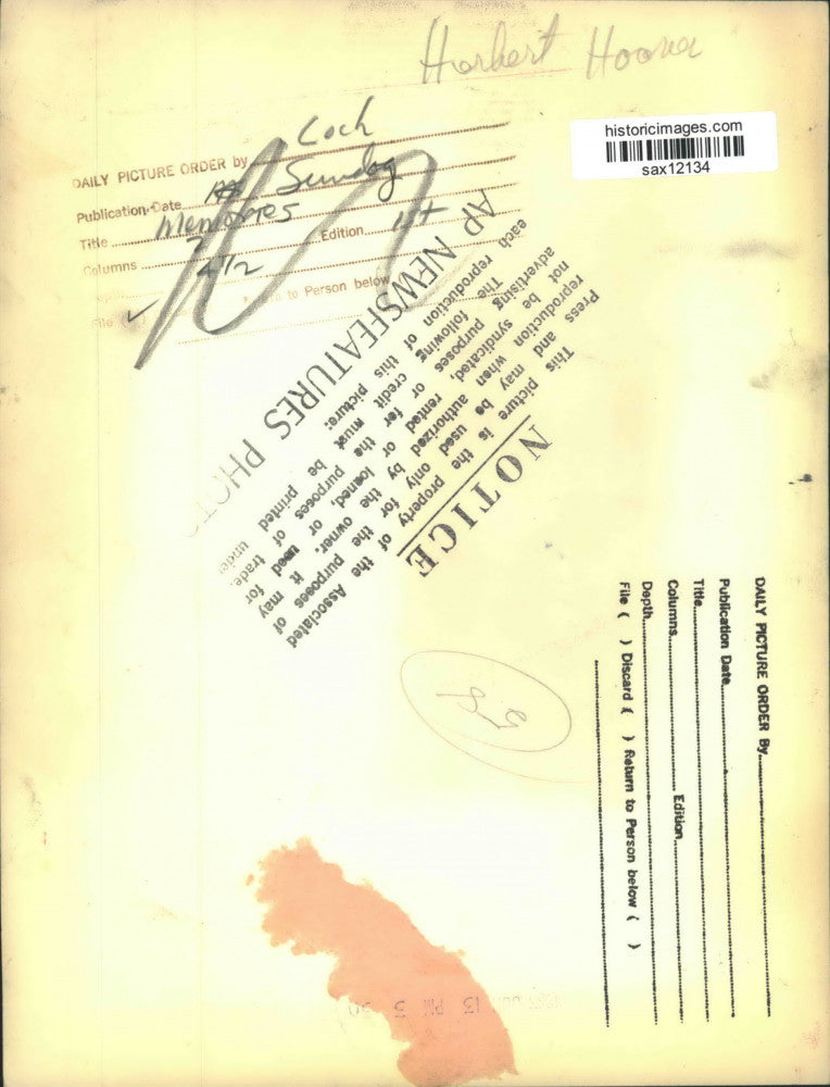 1963 Press Photo Herbert Hoover - sax12134