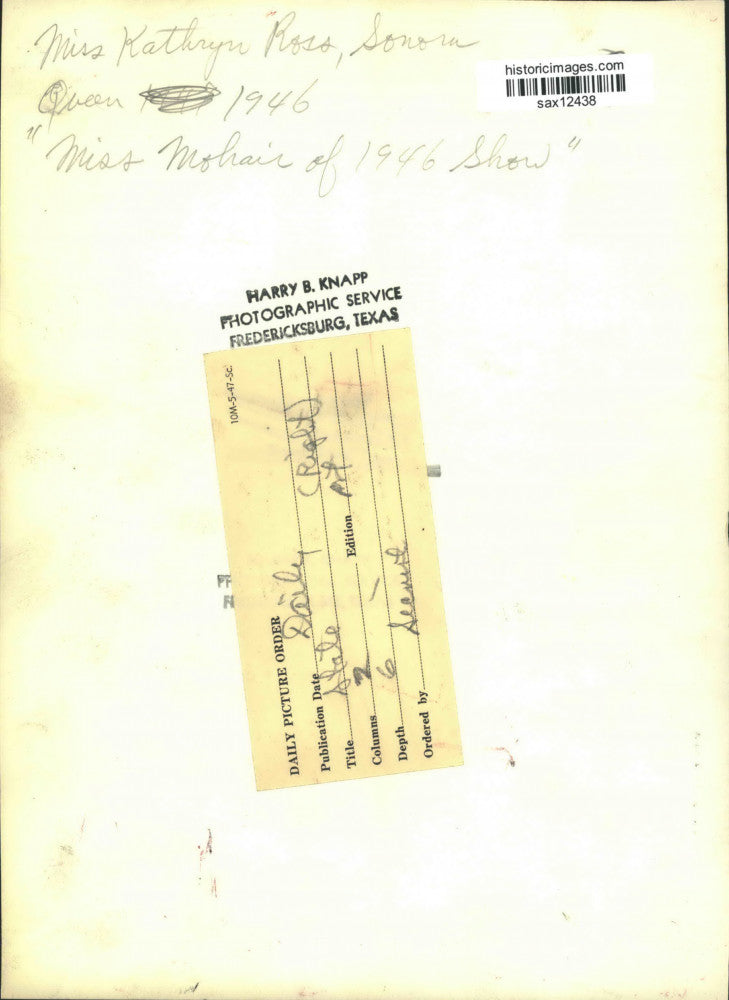 1946 Press Photo Kathryn Ross, "Miss Mohair of 1946 Show," Sonora, Texas