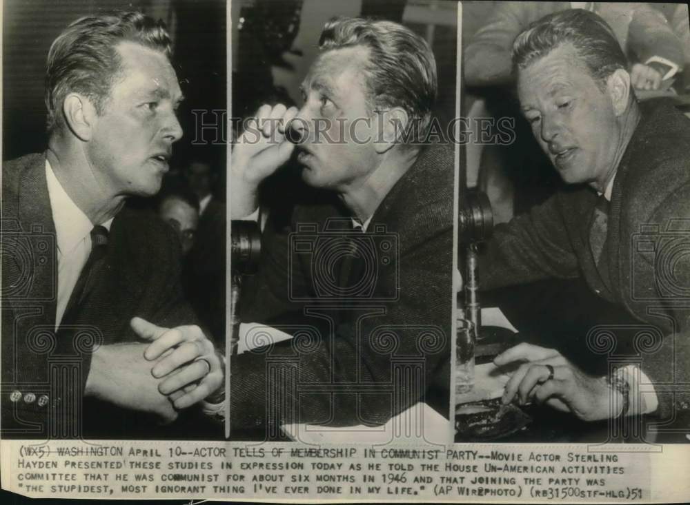 1951 Press Photo Actor Sterling Hayden Testifies at House Hearing, Washington- Historic Images