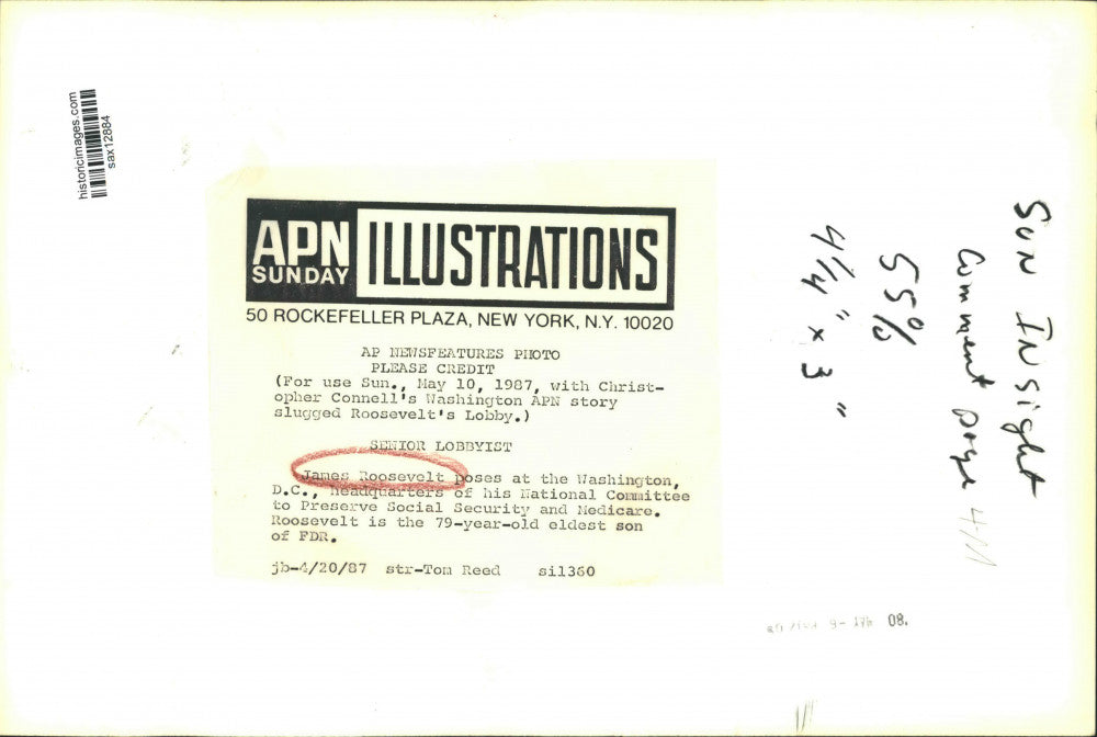 1987 Press Photo James Roosevelt in Washington D.C. - sax12884