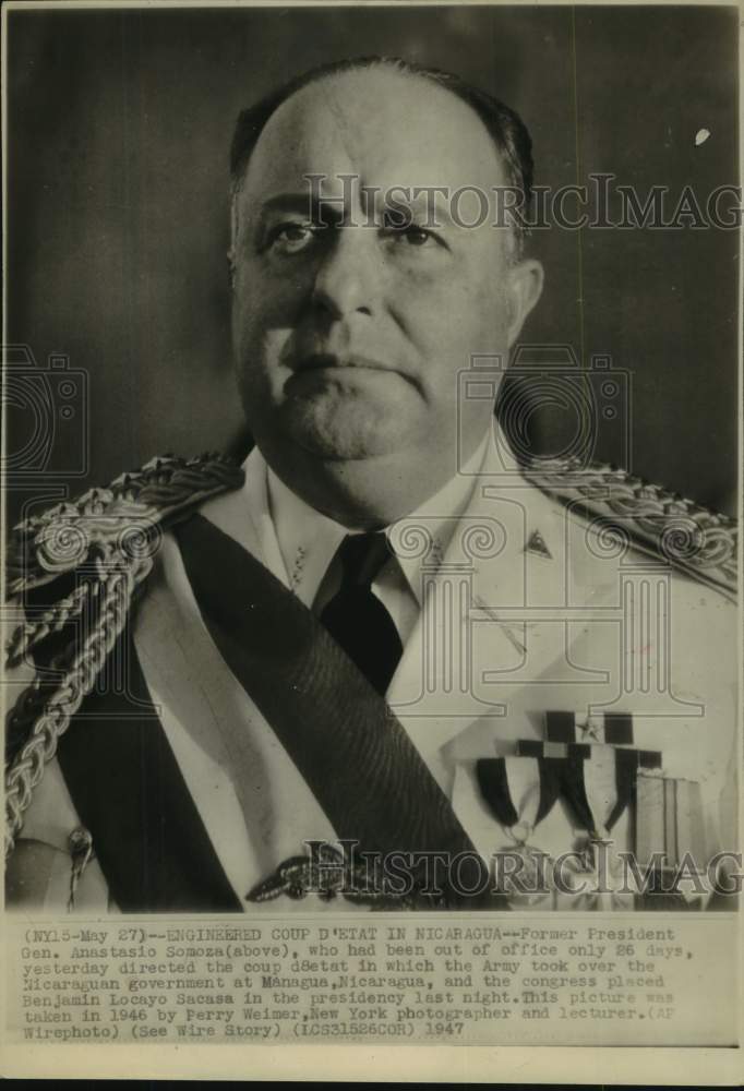 1947 Press Photo Nicaraguan General Anastasio Somoza - sax12967