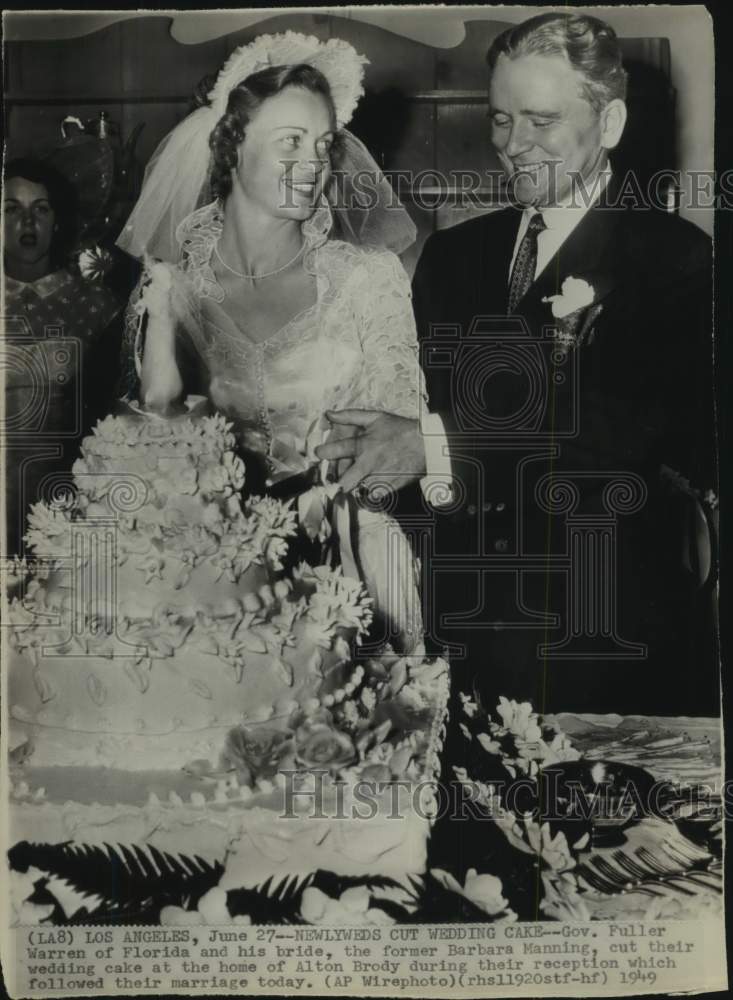 1949 Press Photo Governor Fuller Warren & Barbara Manning Wed in Los Angeles- Historic Images