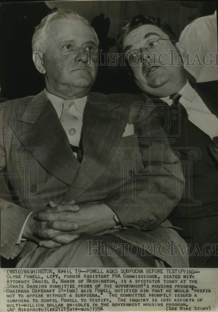 1954 Press Photo FHA Official Clyde Powell &amp; Attorney Daniel Maher, Washington