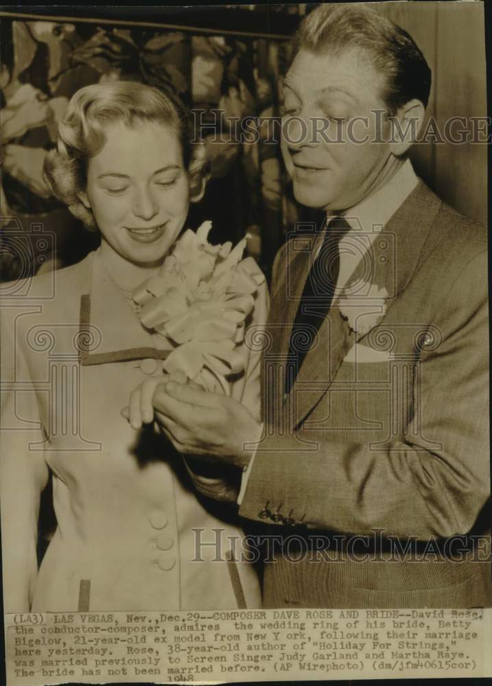 1948 Press Photo Composer Dave Rose &amp; Betty Bigelow Wed in Las Vegas - sax13297- Historic Images