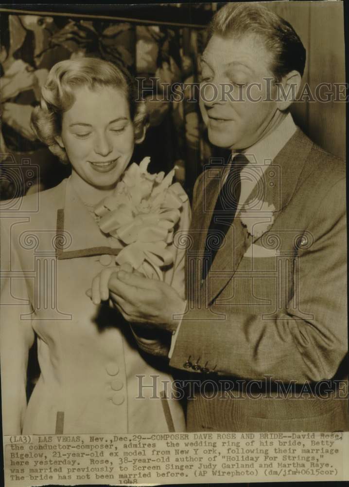 1948 Press Photo Composer Dave Rose & Betty Bigelow Wed in Las Vegas - sax13297- Historic Images