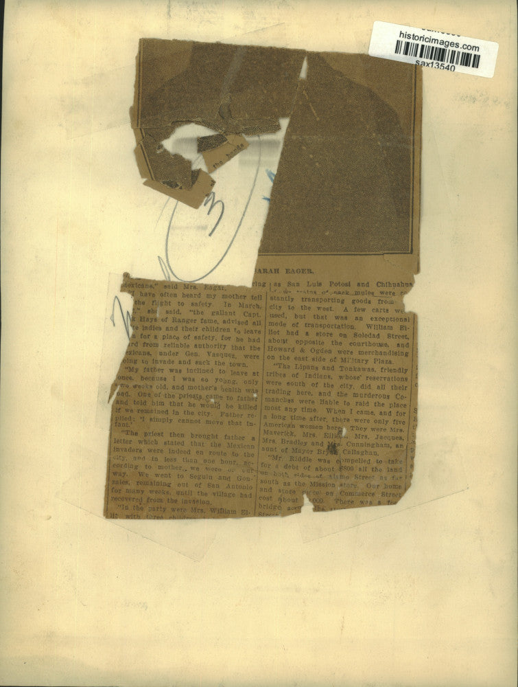 Press Photo San Antonio Pioneer Sarah Eager - sax13540