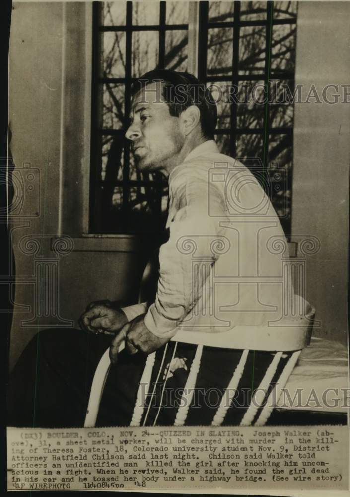 1948 Press Photo Murder Suspect Joseph Walker in Boulder, Colorado Jail