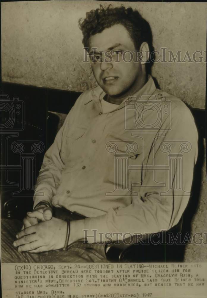 1947 Press Photo Murder Suspect Michael Weiner at Chicago Police Station- Historic Images