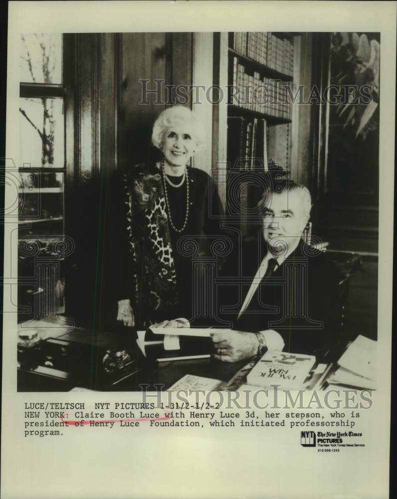 Press Photo Politician Clare Boothe &amp; Stepson Henry Luce at New York Foundation- Historic Images