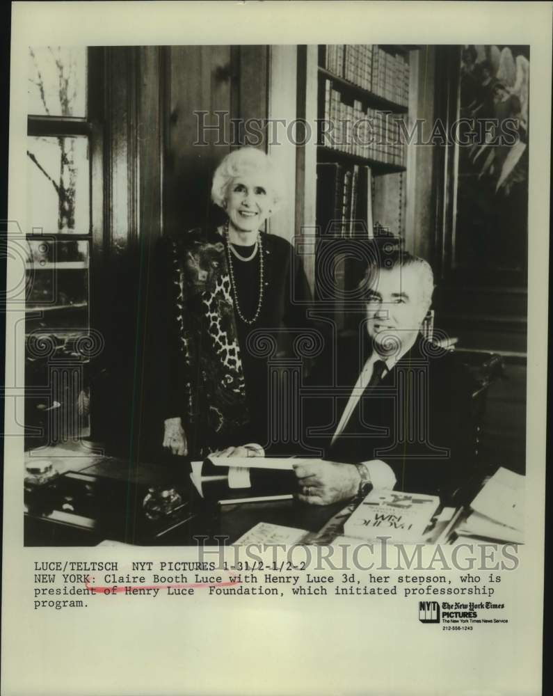 Press Photo Politician Clare Boothe & Stepson Henry Luce at New York Foundation- Historic Images