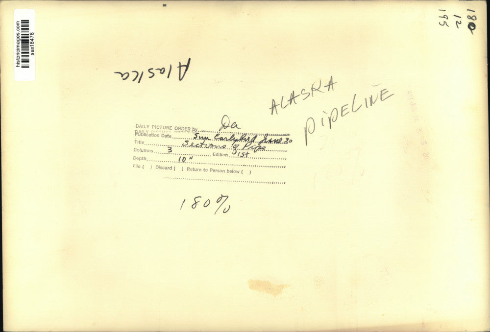 Press Photo Alaska Pipeline, pipe section - sax18478