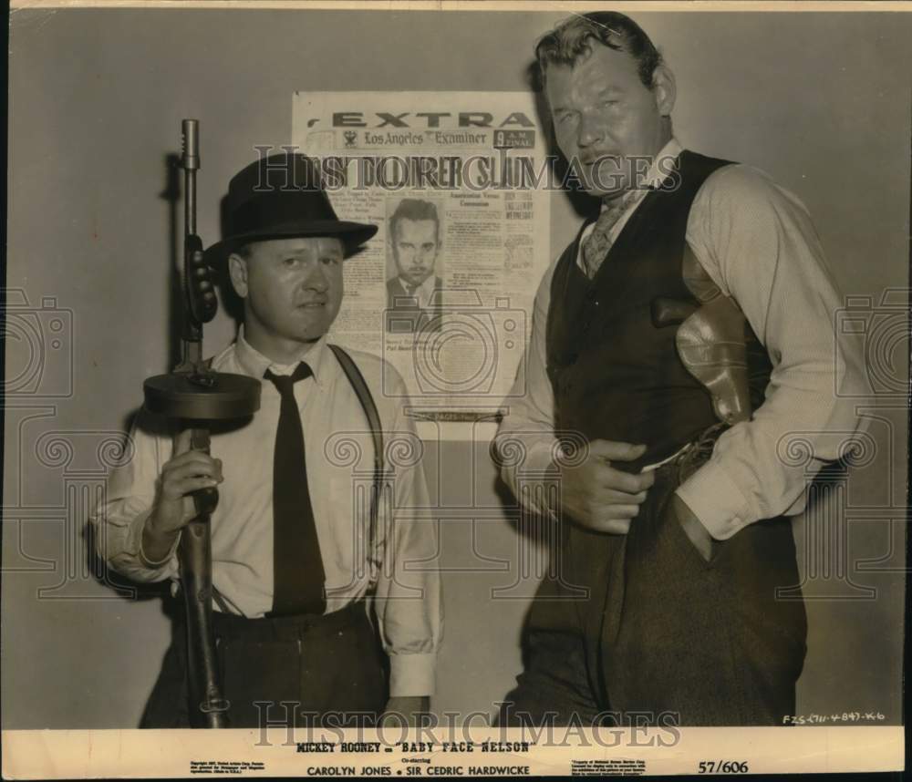 1958 Press Photo Mickey Rooney on the set of Baby Face Nelson - sax18600- Historic Images