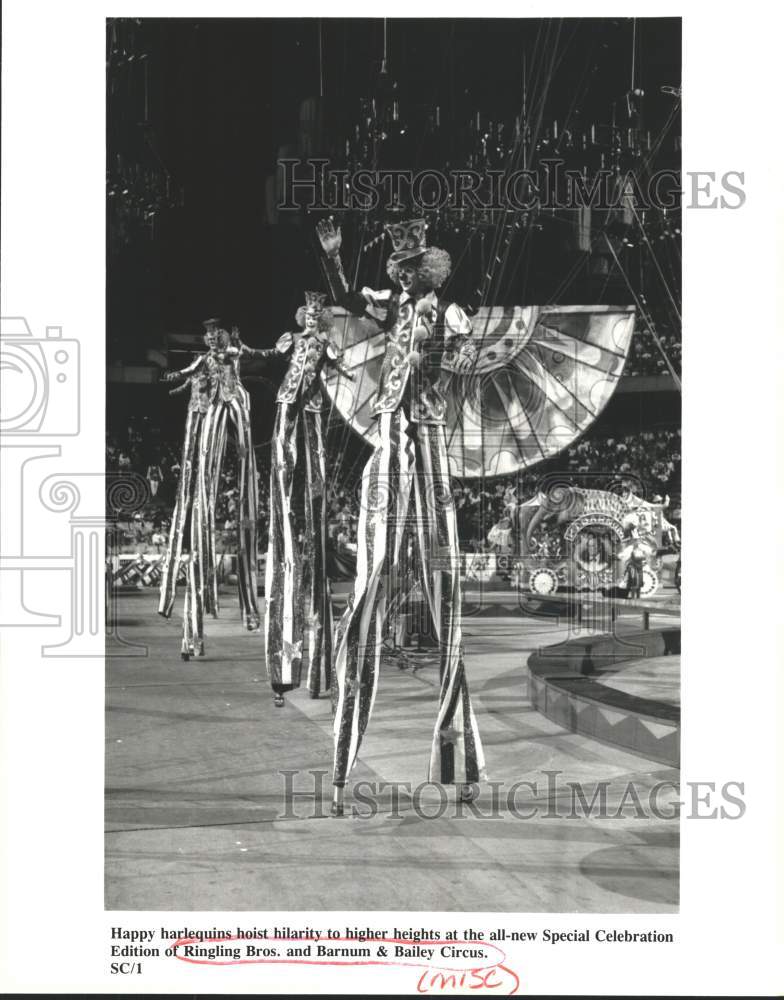 1996 Press Photo Happy harlequins performing at Ringling Bros. and Barnum Circus- Historic Images