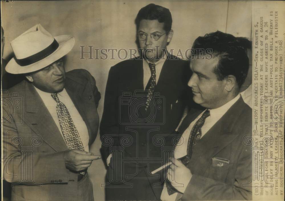 1948 Press Photo Senator Kenneth Wherry speaks to reporters in Washington- Historic Images