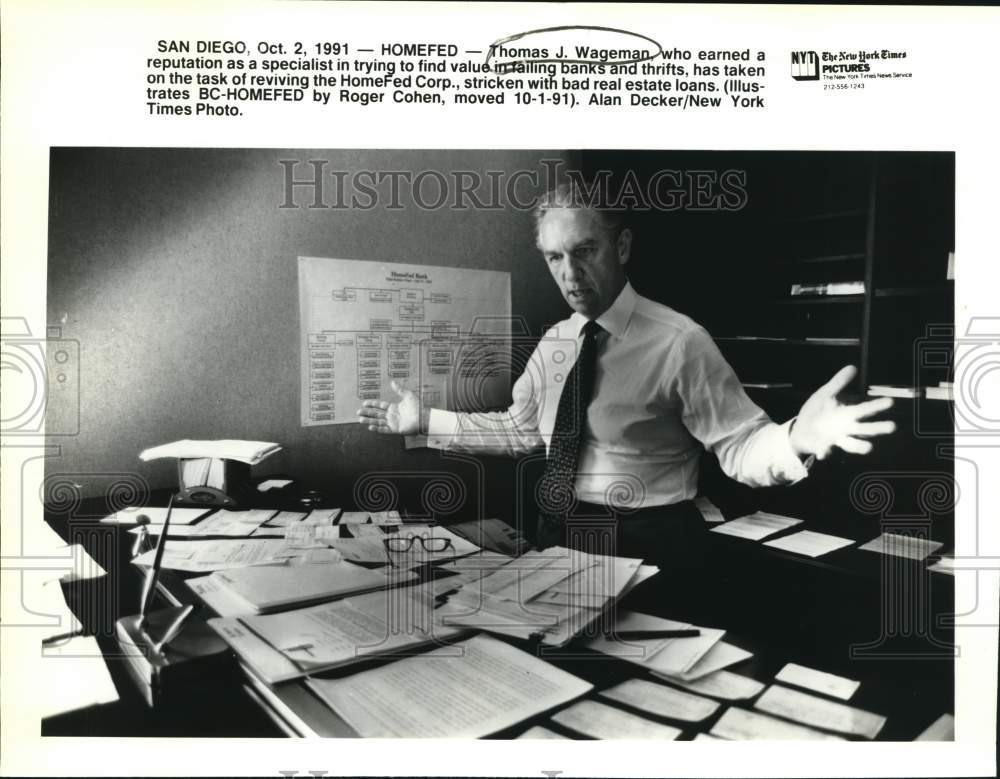 1991 Press Photo Thomas J. Wageman took task in reviving HomeFed Corp San Diego