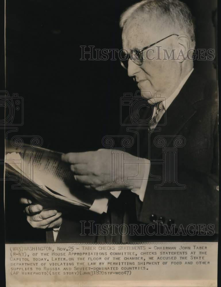 1947 Press Photo John Taber of House Appropriations Committee at the Capitol- Historic Images