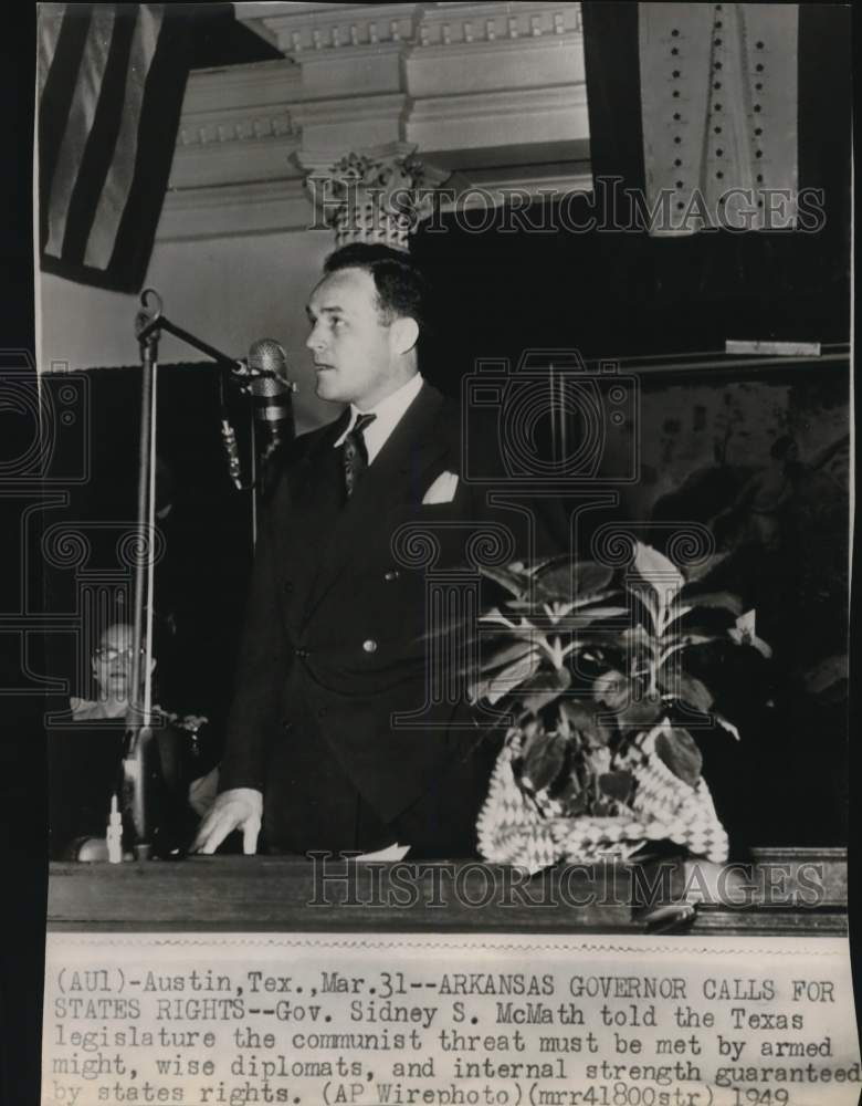 1949 Press Photo Governor Sidney McMath gives speech to Texas legislature- Historic Images