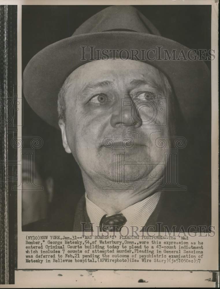 1957 Press Photo "Mad Bomber" George Metesky at Criminal Courts in New York- Historic Images