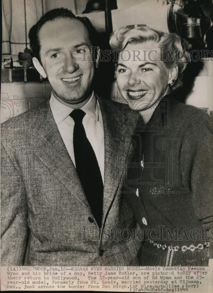 1949 Press Photo Comedian Keenan Wynn & bride Betty Jane Butler in Hollywood- Historic Images