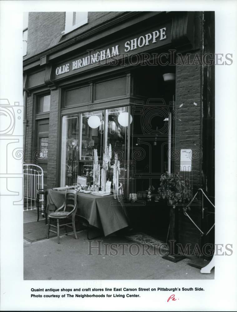 Press Photo Antique shops and craft stores line East Carson Street in Pittsburgh- Historic Images