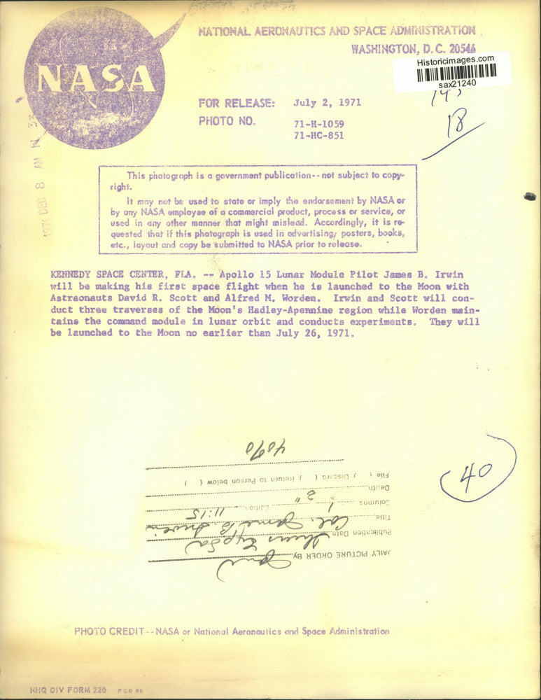 1971 Press Photo Apollo 15 Lunar Module Pilot James Irwin at Kennedy Center