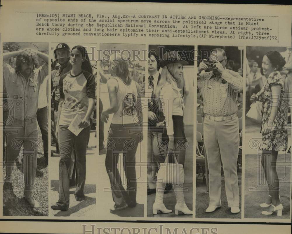 1972 Press Photo Contrast in attire during Republican National Convention in FL- Historic Images