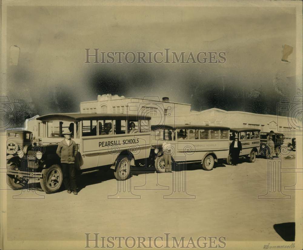 Press Photo Fleet of school buses in Pearsall, Texas - sax22157- Historic Images