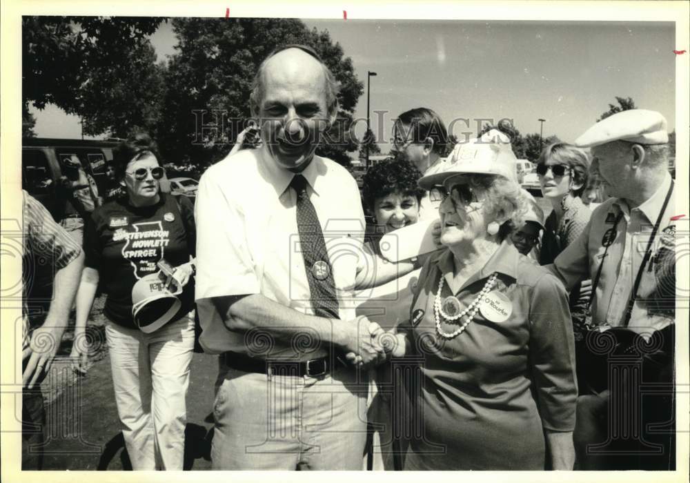 1986 Press Photo Adlai E. Stevenson III campaigning at Illinois State Fair- Historic Images