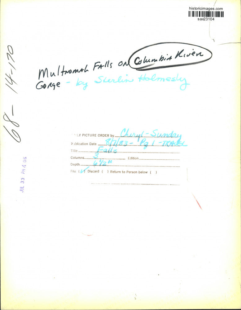 1983 Press Photo Multnomah Falls on Columbia River Gorge - sax23104