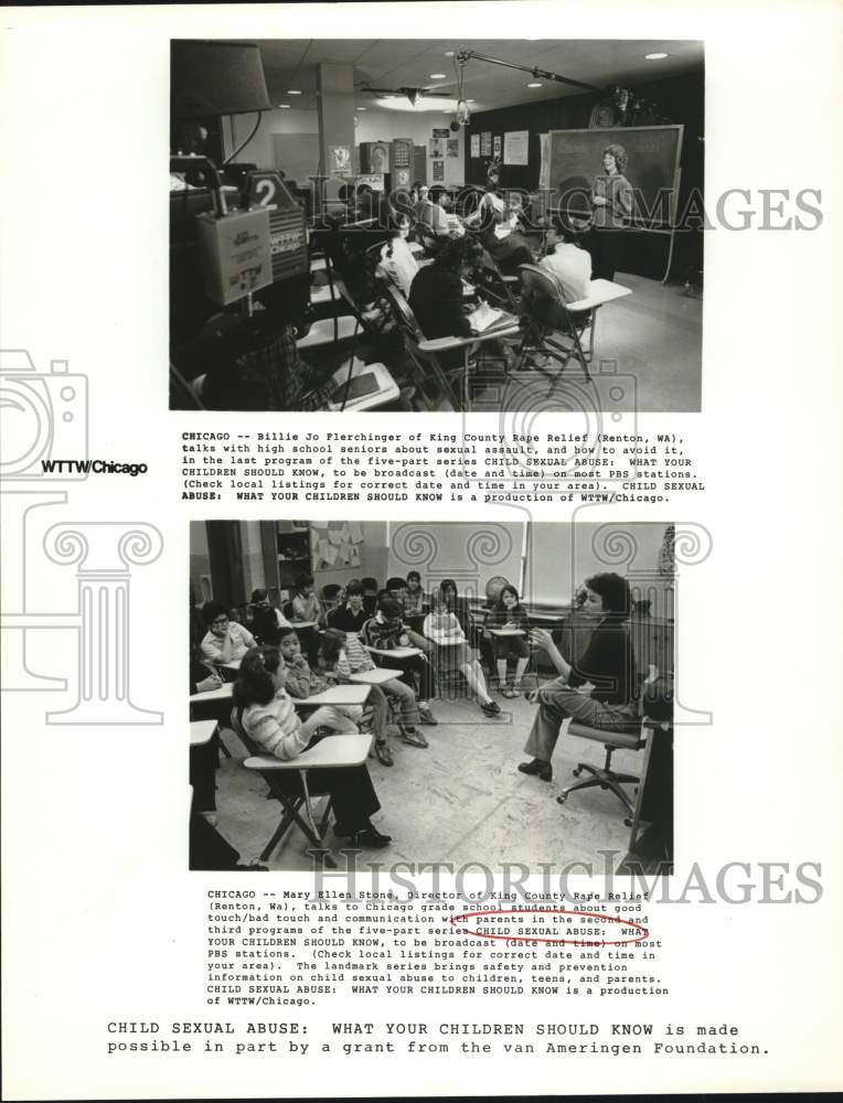 Press Photo Speakers from King County Rape Relief talks students in Chicago- Historic Images