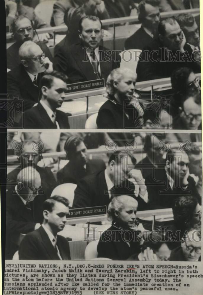 1953 Press Photo Leaders listen to Dwight Eisenhower at United Nations session- Historic Images