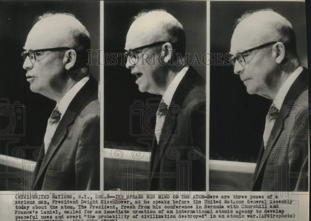 1953 Press Photo Dwight Eisenhower speaks before United Nations General Assembly- Historic Images