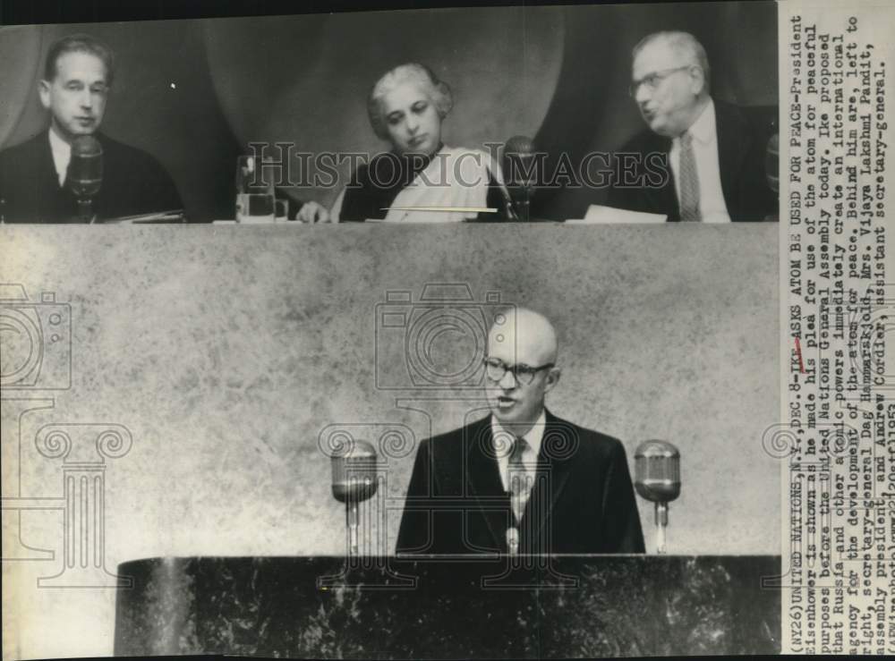 1953 Press Photo Dwight Eisenhower speaks before United Nations General Assembly- Historic Images