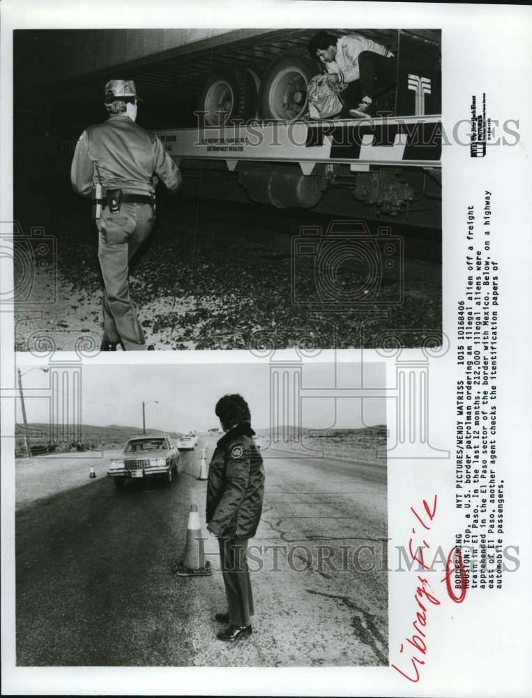 Press Photo Border patrolmen inspect vehicles in El Paso, Texas border- Historic Images