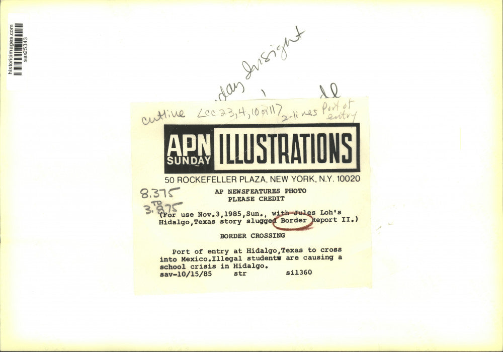 1985 Press Photo Border - Port of entry at Hidalgo, Texas to cross into Mexico