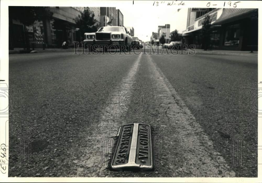 1986 Press Photo Marker on Bristol&#39;s State St. between Tennessee &amp; Virginia- Historic Images