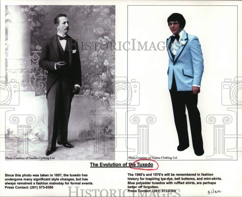 1999 Press Photo Men modelling different incarnations of the tuxedo - sax25831- Historic Images