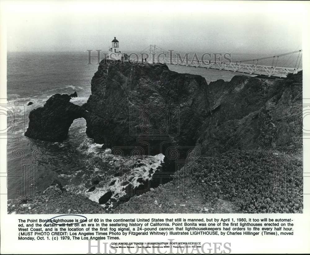 1979 Press Photo Point Bonita Lighthouse and Bridge in California - sax26640- Historic Images