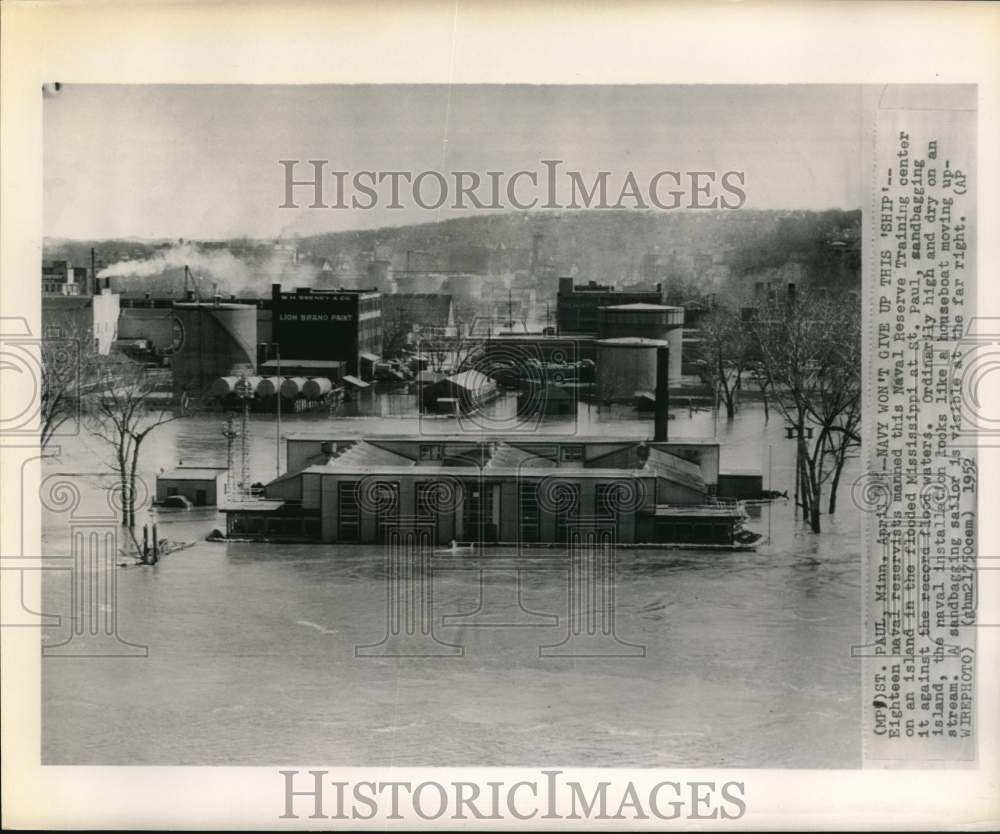 1952 Press Photo Naval Reserve Training Center flooded in St. Paul, Minnesota- Historic Images