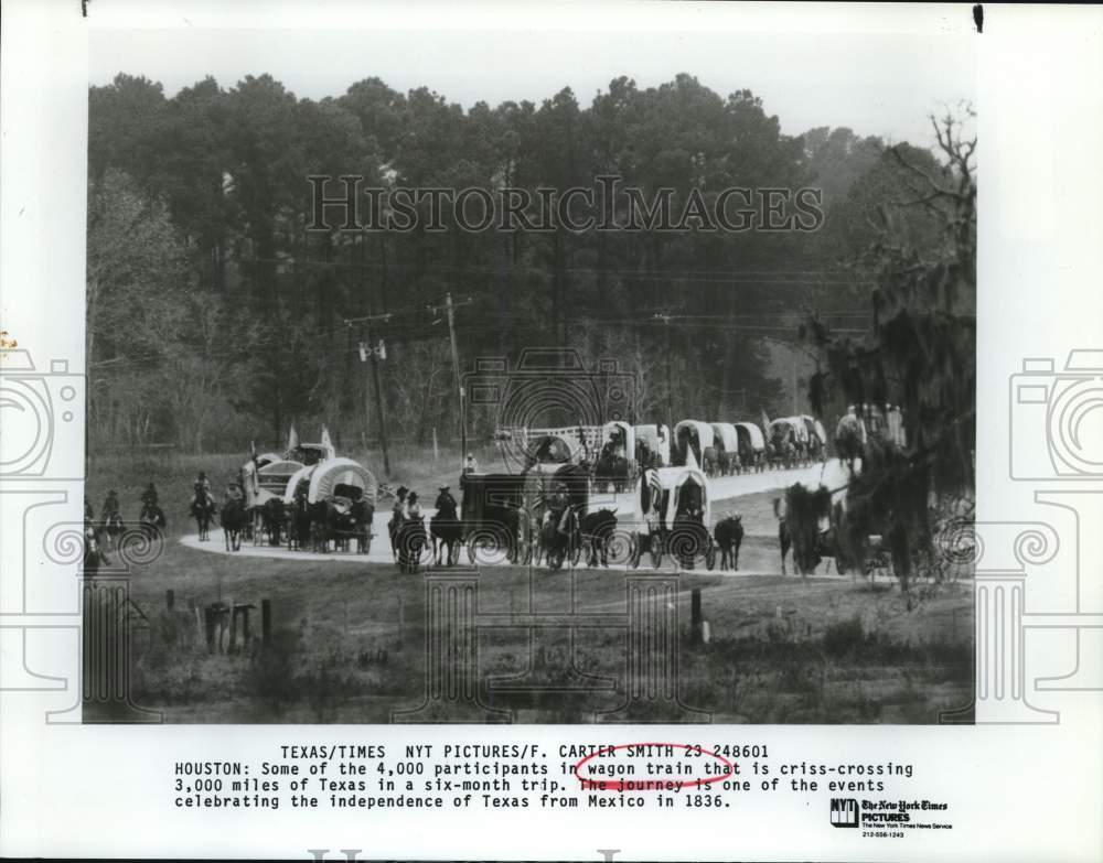 Press Photo Texas Independence Wagon Train Event in Houston, Texas - sax28049- Historic Images