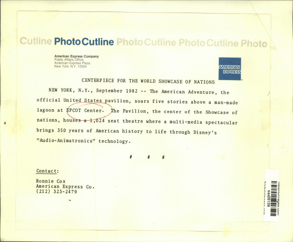 1982 Press Photo United States Pavilion at Disney's Epcot Center - sax28139