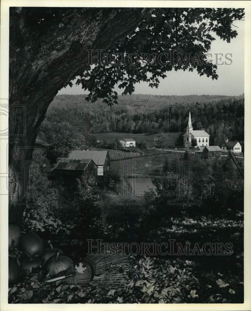 Press Photo Church and Barns at South Woodbury, Vermont Autumn Landscape- Historic Images